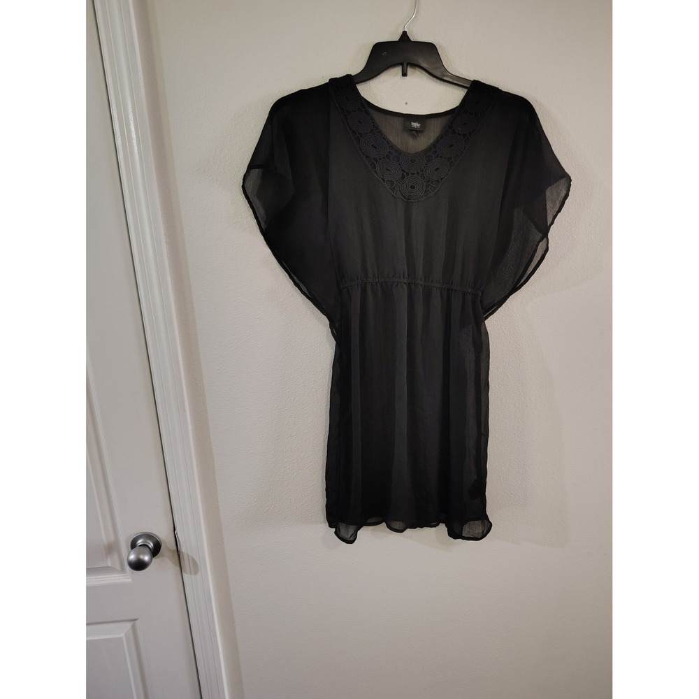 Mossimo Black‎ Sheer Swim Cover Up Dress Crochet Lace V-Neck XS Boho Beach Tunic